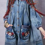 Denim Round Neck Long Sleeve A Line Dress
