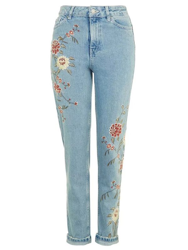 Retro Floral Embroidered Jeans