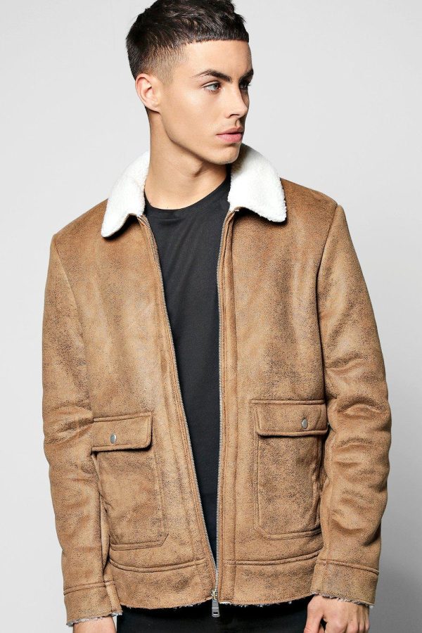 Sherpa Collar Faux Suede Jacket2