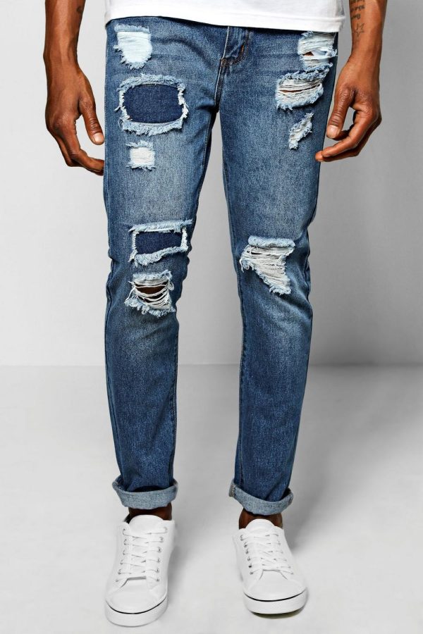 Skinny Fit Rigid Rip And Repair Jeans